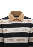 Women's Striped Logo Mock Neck Sweater - Black