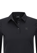 Women's Solid Long Sleeve Collar T-Shirt - Black