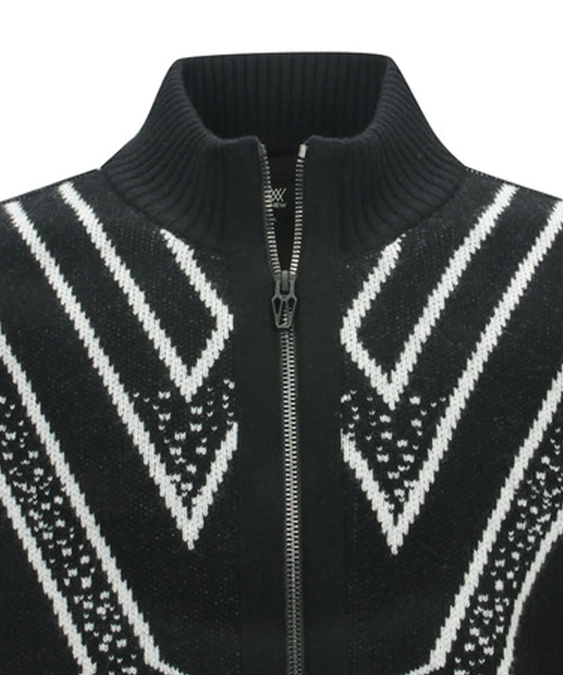 ANEW Golf Men's Big Logo Intarsia Wind Block Zip-Up Cardigan - Black