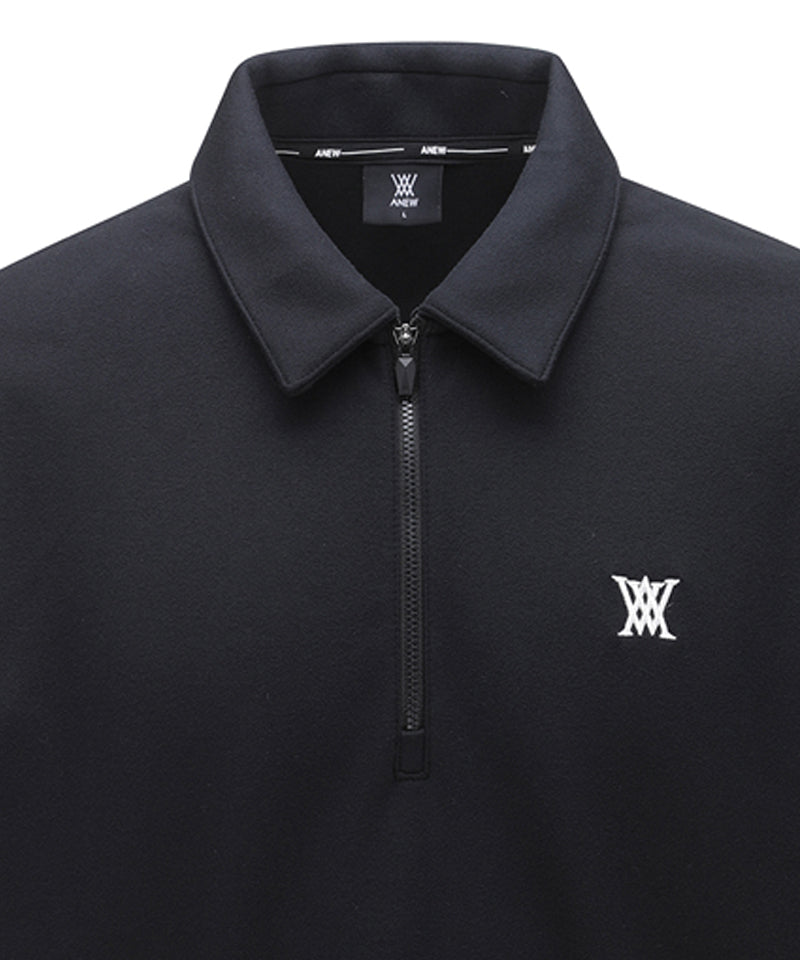 Men's Collar Half Zip Long T-shirt - Black