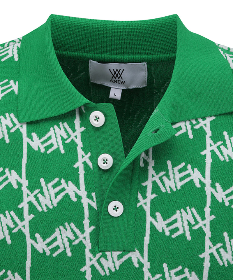 ANEW GOLF Men's SM  Logo Pattern Short Round Sleeve Sweater - Green