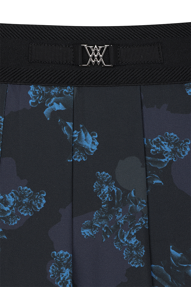 Women's FA Flower Pattern Pleated Skirt - Black
