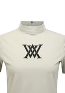 Women's Back Zip Mock Neck T-Shirt - Light Khaki