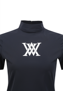 Women's Back Zip Mock Neck T-Shirt - Navy