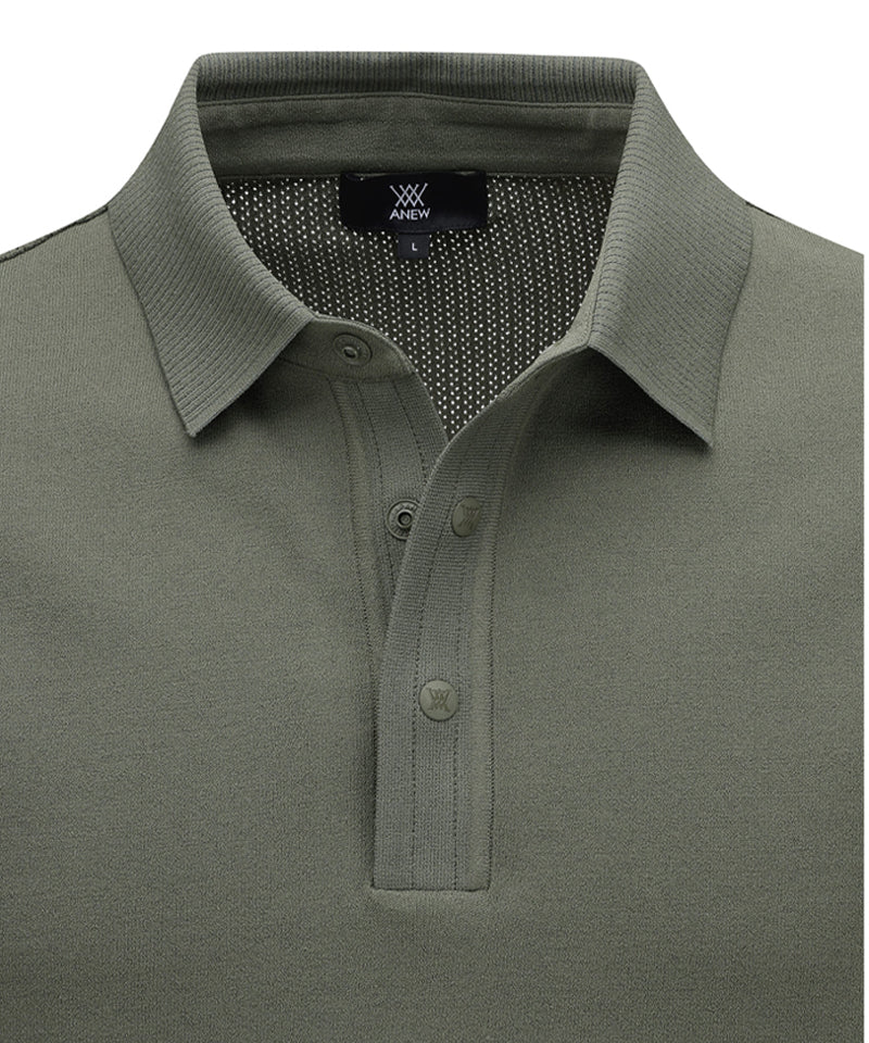 ANEW GOLF Men's SM Logo Point Short Sleeve Sweater - Light Khaki