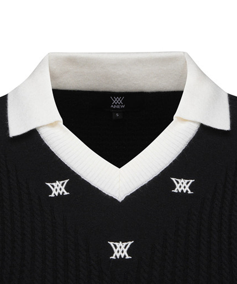 Women's Logo Point Cable Sweater - Black