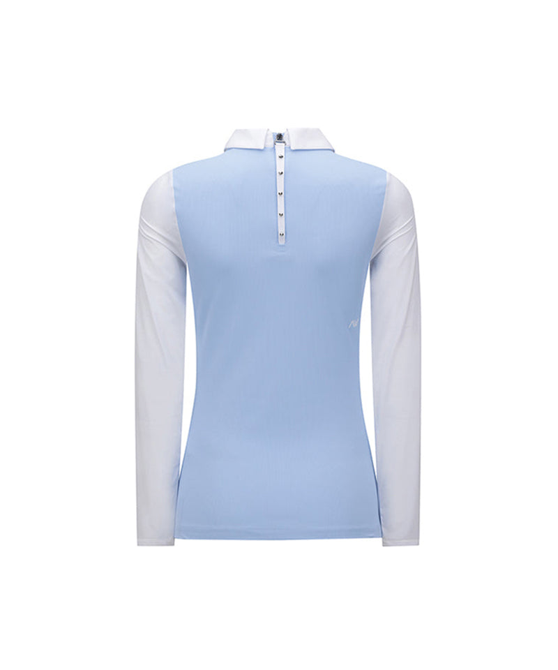 Women's Triangle Mesh Block Long T-Shirt - S/Blue
