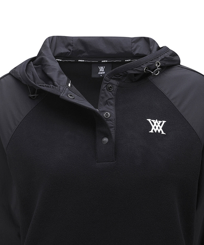 Women's Wooven Blocked Longsleeve Hoodie - Black