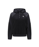 Women's Wooven Blocked Longsleeve Hoodie - Black