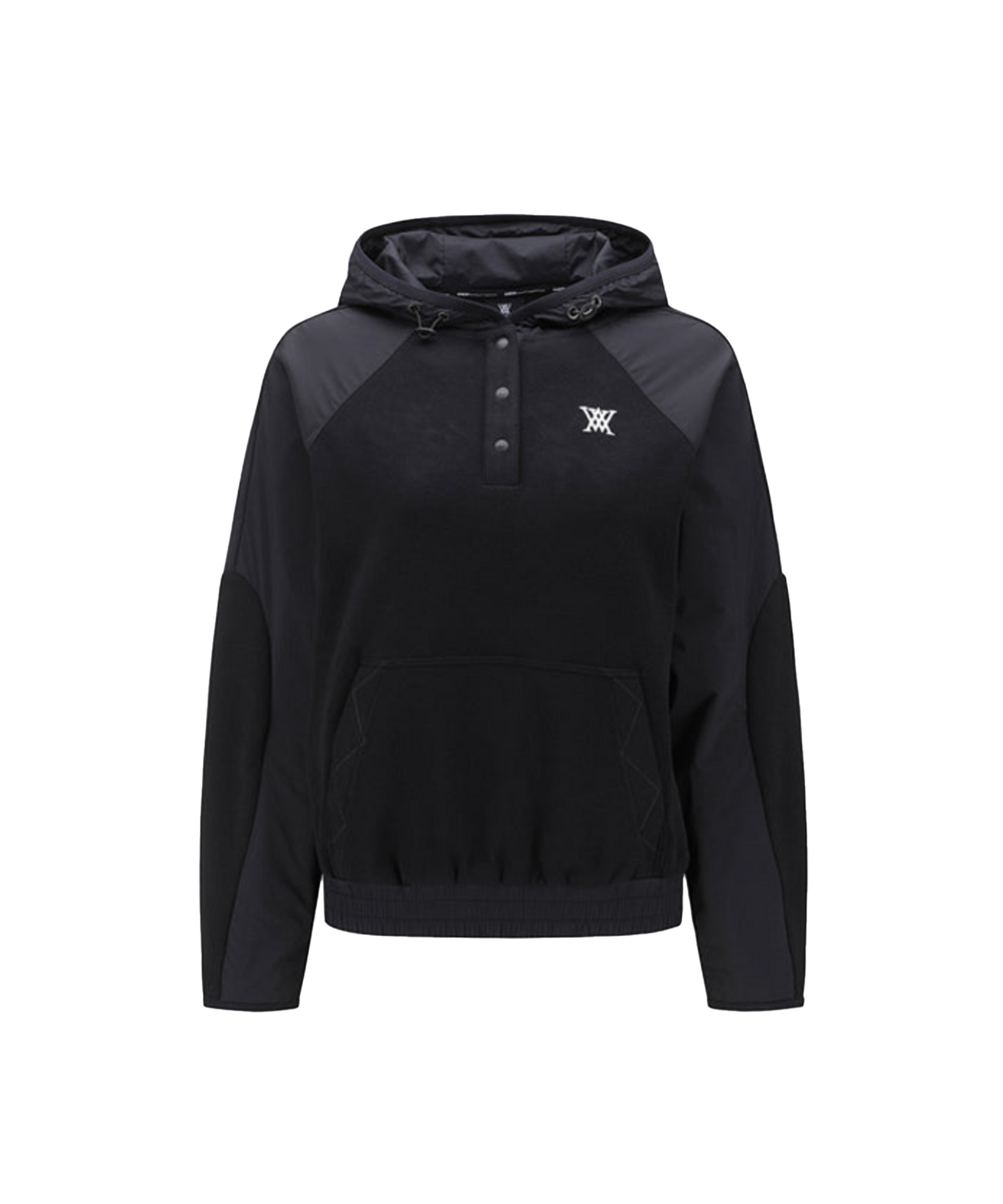 Women's Wooven Blocked Longsleeve Hoodie - Black