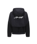 Women's Wooven Blocked Longsleeve Hoodie - Black
