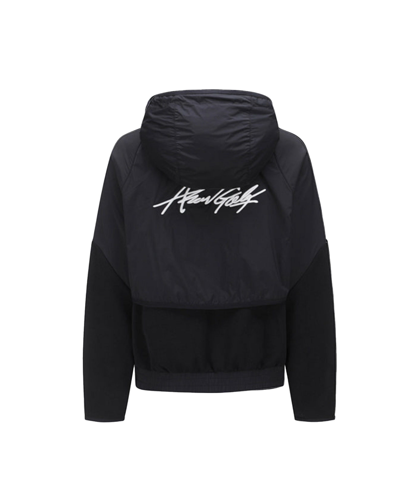 Women's Wooven Blocked Longsleeve Hoodie - Black