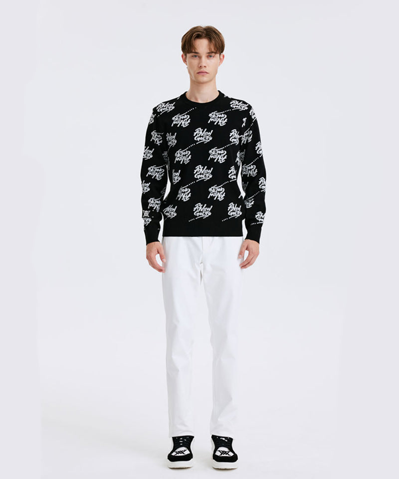 Men's Logo Pattern Jacquard Pullover - Black