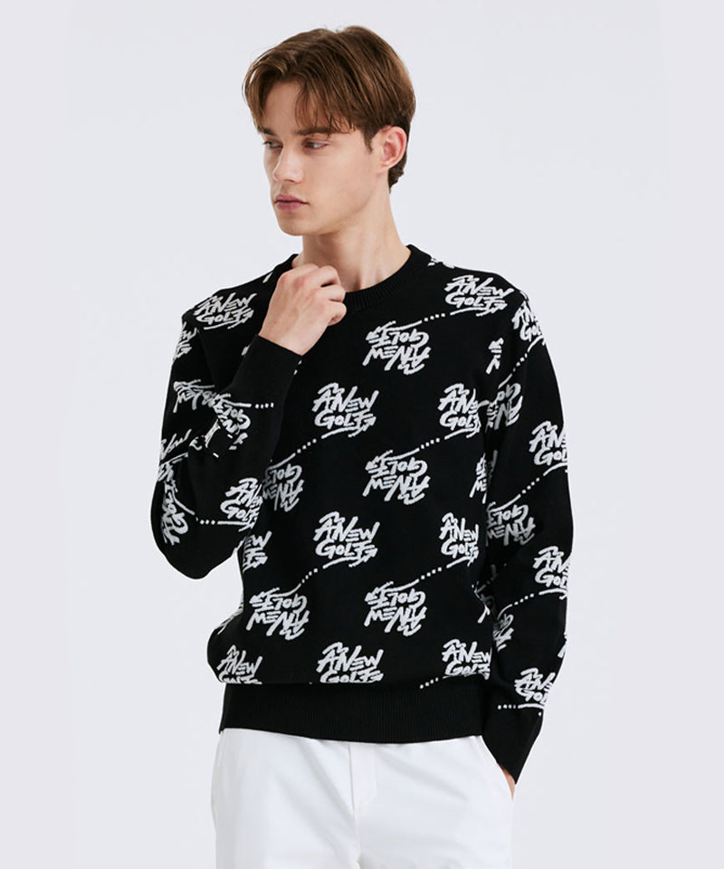 Men's Logo Pattern Jacquard Pullover - Black
