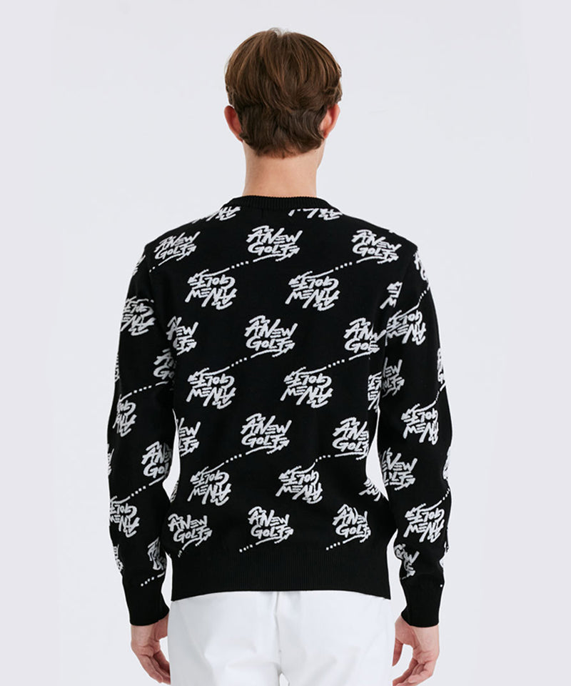 Men's Logo Pattern Jacquard Pullover - Black