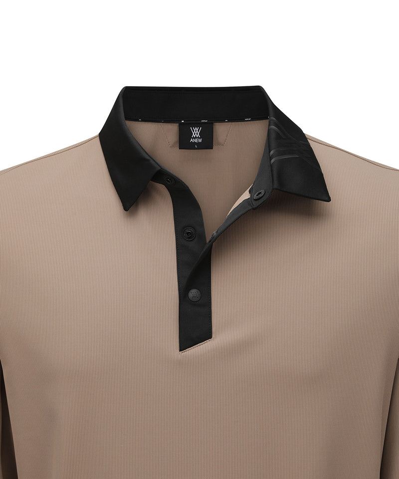 Men's Neck Point Long T-Shirt - Beige