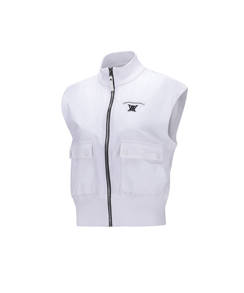 Women's Woven Mixed Knit Vest - White