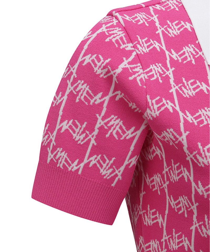 ANEW Golf Women's SM Logo Pattern Short Sleeve Sweater - Hot