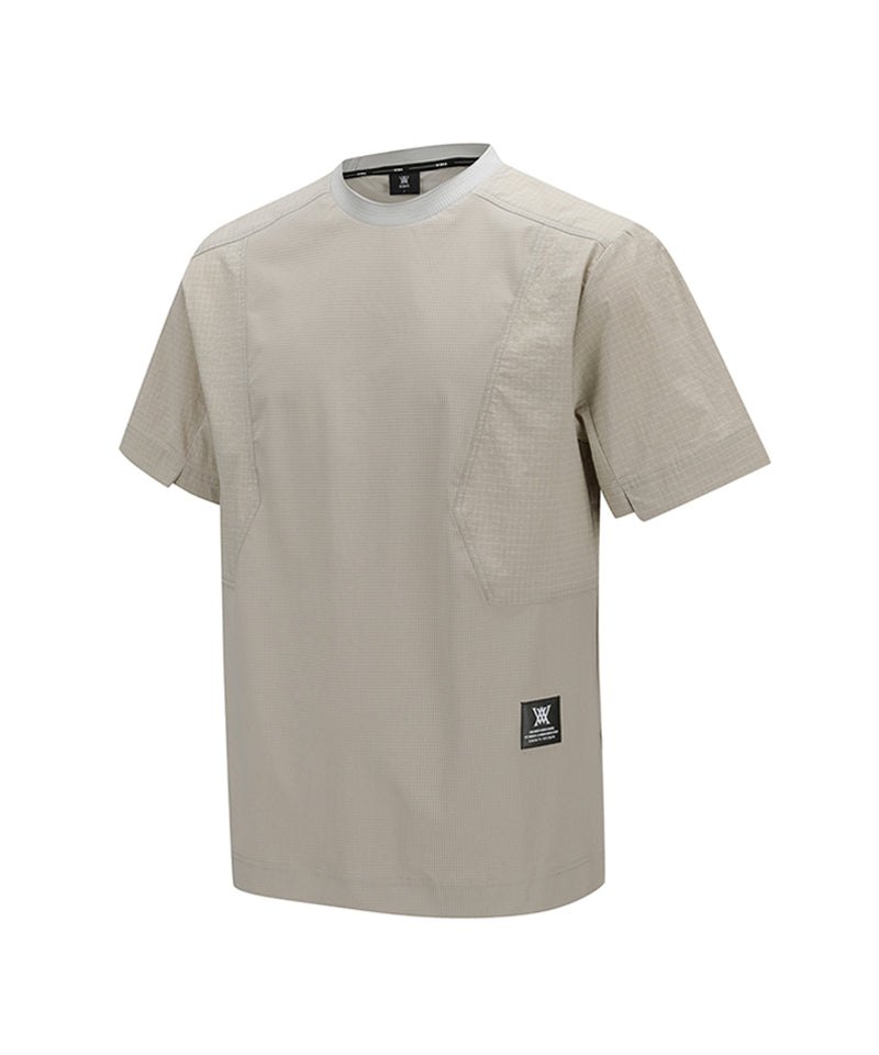 Men Woven Sleeve Crew Neck - Beige