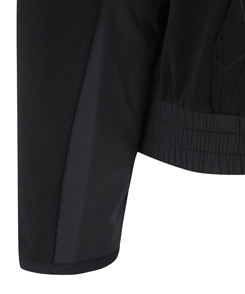 Women's Wooven Blocked Longsleeve Hoodie - Black