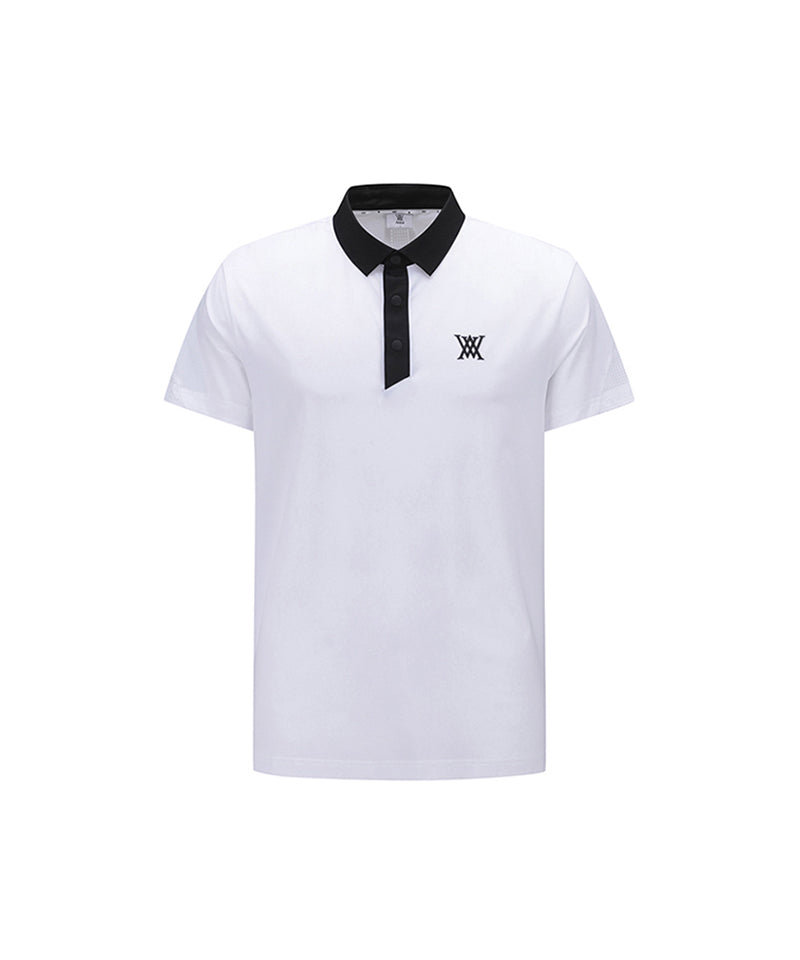 Men Back Fabric Block Short T-Shirt - White