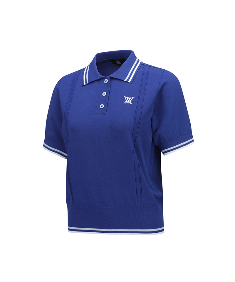 ANEW Golf Women Wide Collared Short Sleeve Sweater - Royal Blue