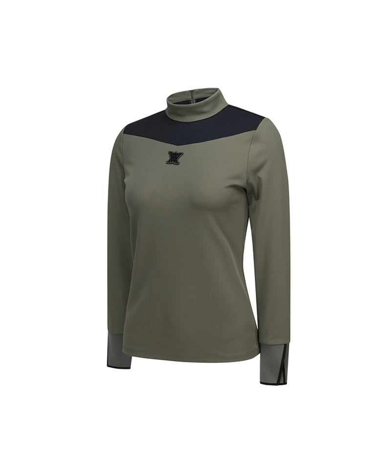Women's Shoulder Block Long T-Shirt - Khaki
