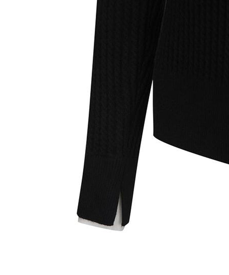 Women's Logo Point Cable Sweater - Black