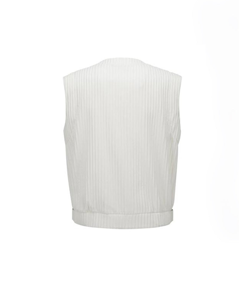 Women's Pocket Pleats Point Vest - Ivory