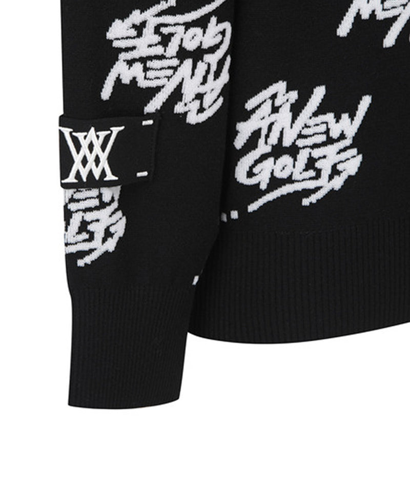 Men's Logo Pattern Jacquard Pullover - Black