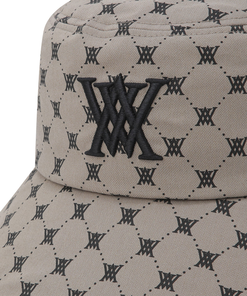Unisex Monogram Pattern Bucket Hat - Beige