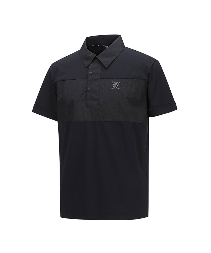 Men Wooven Patch Point Short T-Shirt - Black