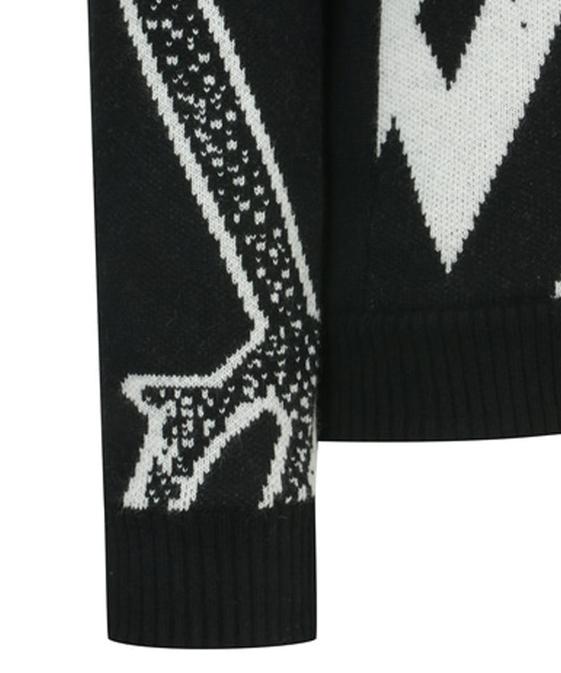 ANEW Golf Men's Big Logo Intarsia Wind Block Zip-Up Cardigan - Black