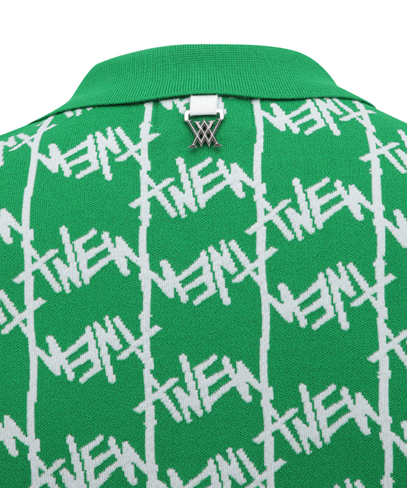 ANEW GOLF Men's SM  Logo Pattern Short Round Sleeve Sweater - Green