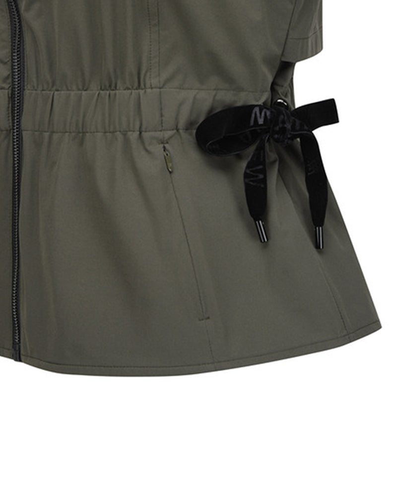 Women's Waist Shirring Hoody Vest - Khaki