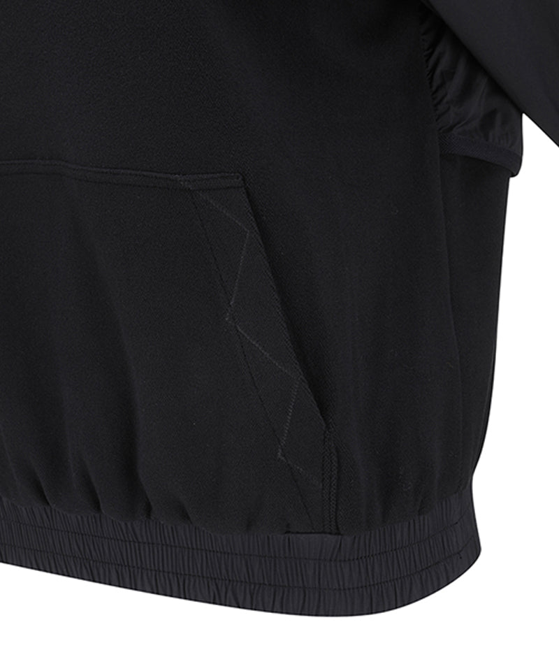 Women's Wooven Blocked Longsleeve Hoodie - Black