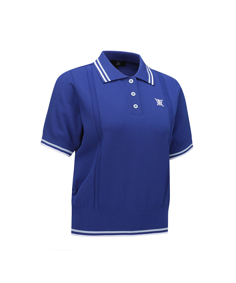 ANEW Golf Women Wide Collared Short Sleeve Sweater - Royal Blue