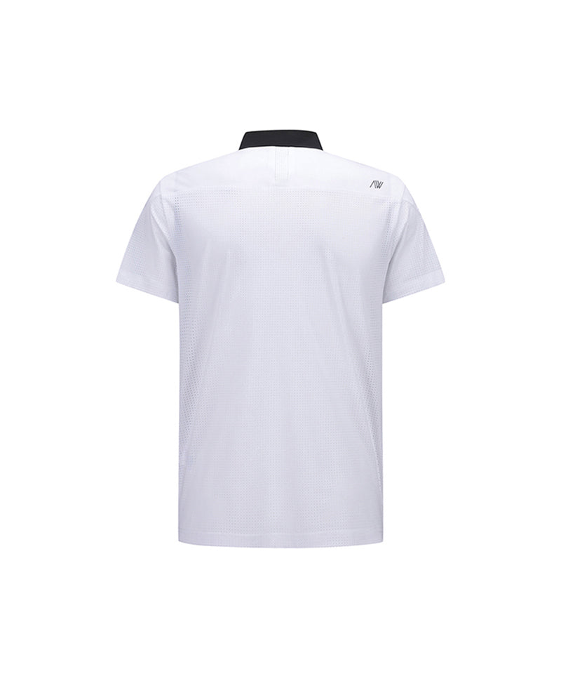 Men Back Fabric Block Short T-Shirt - White