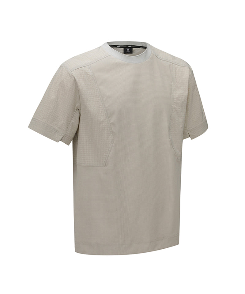 Men Woven Sleeve Crew Neck - Beige