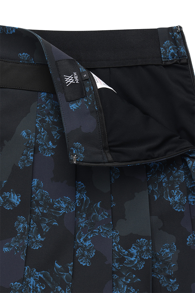 Women's FA Flower Pattern Pleated Skirt - Black