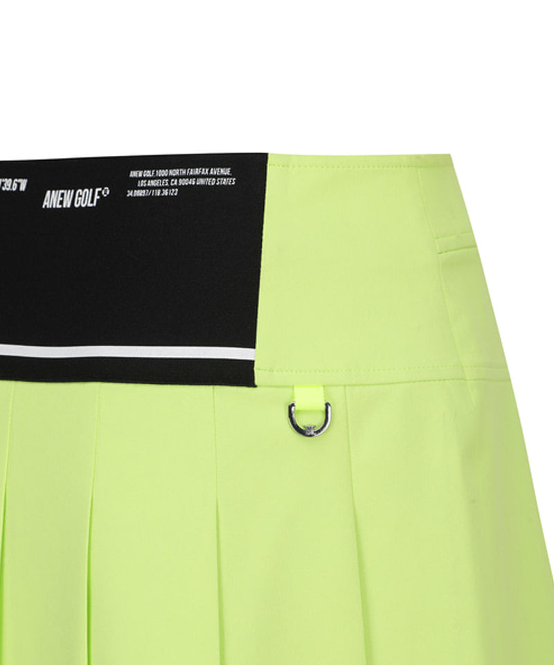 Women's Logo Band Point Pleats Skirt - Lime