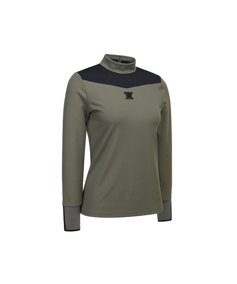 Women's Shoulder Block Long T-Shirt - Khaki