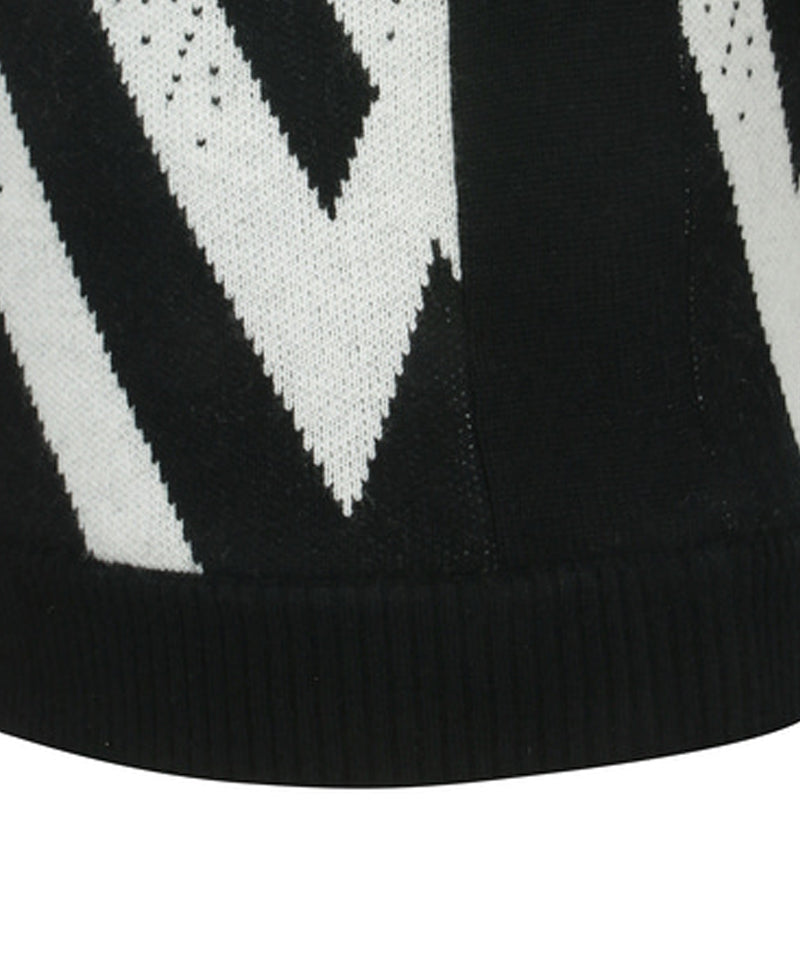 ANEW Golf Men's Big Logo Intarsia Wind Block Zip-Up Cardigan - Black