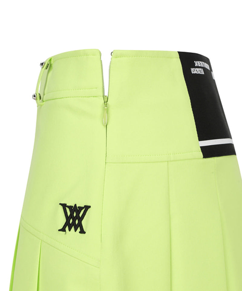 Women's Logo Band Point Pleats Skirt - Lime