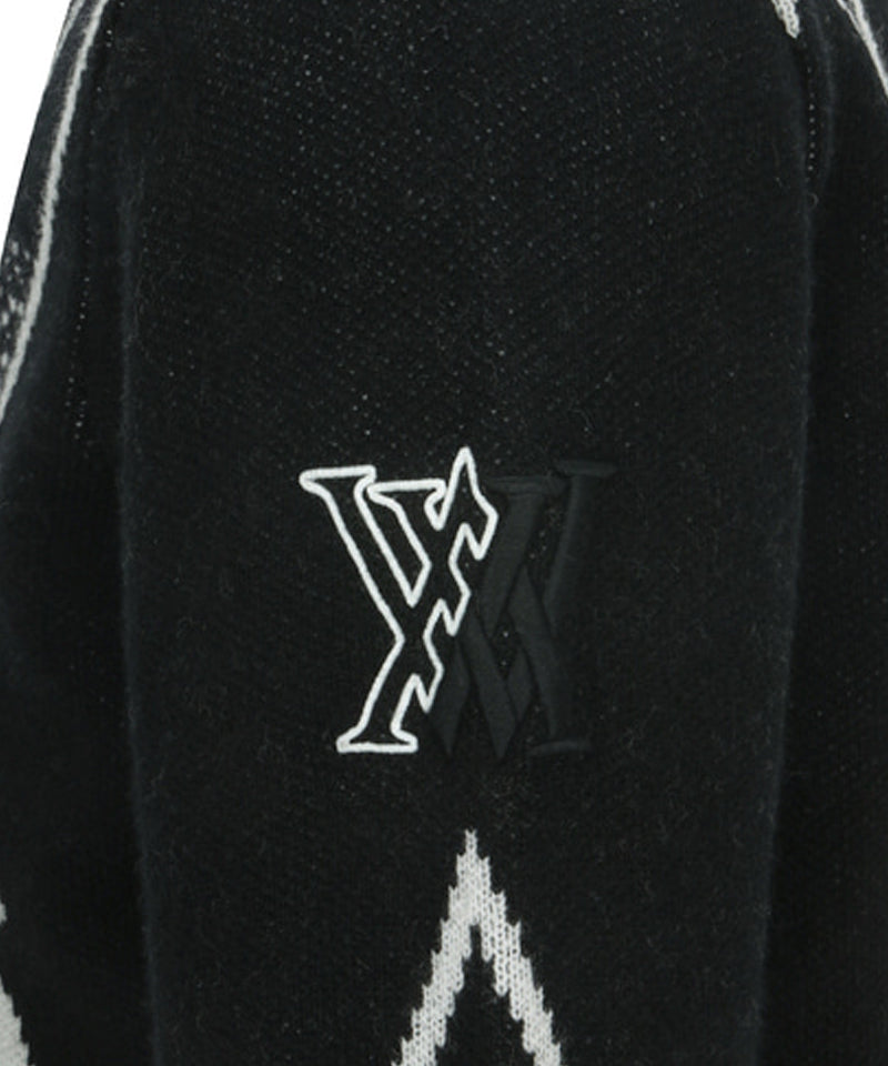 ANEW Golf Men's Big Logo Intarsia Wind Block Zip-Up Cardigan - Black