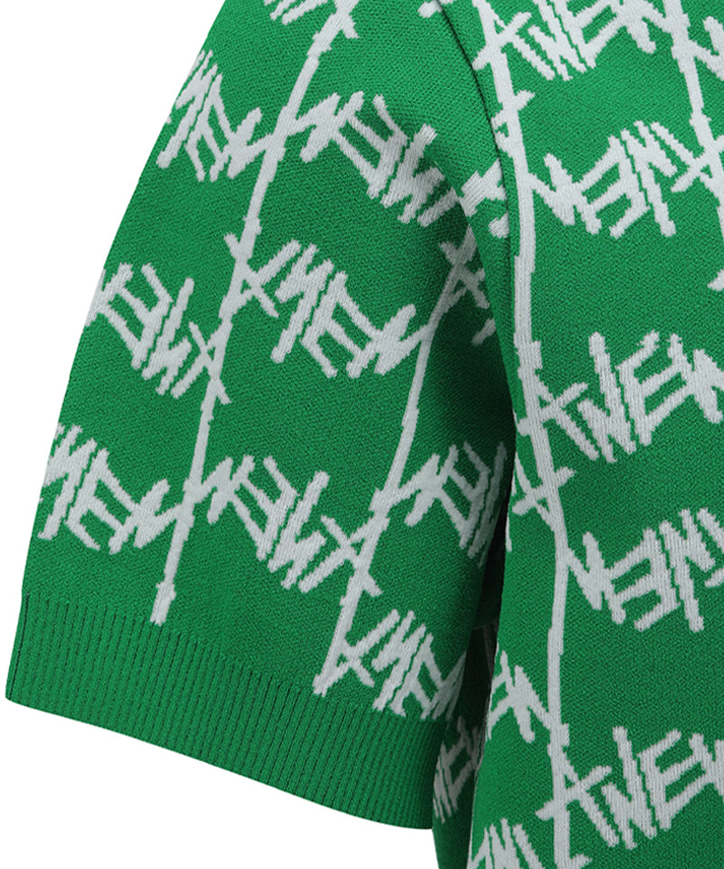 ANEW GOLF Men's SM  Logo Pattern Short Round Sleeve Sweater - Green