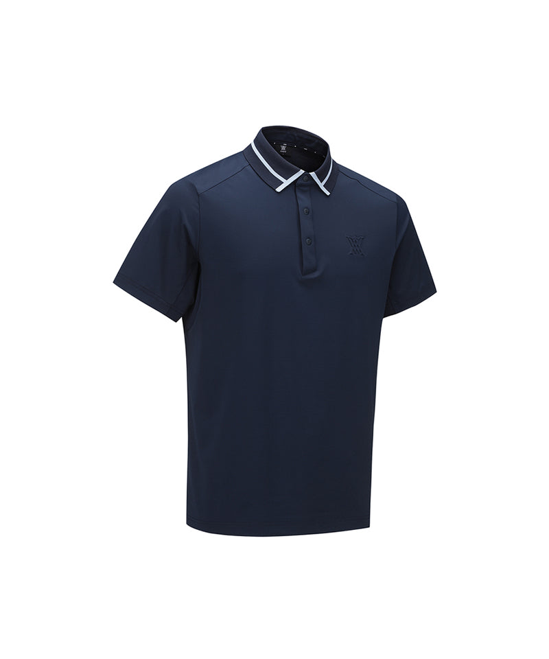 Men's Mesh Block Knit Collar Shot T-Shirt - Navy – Anew Golf USA