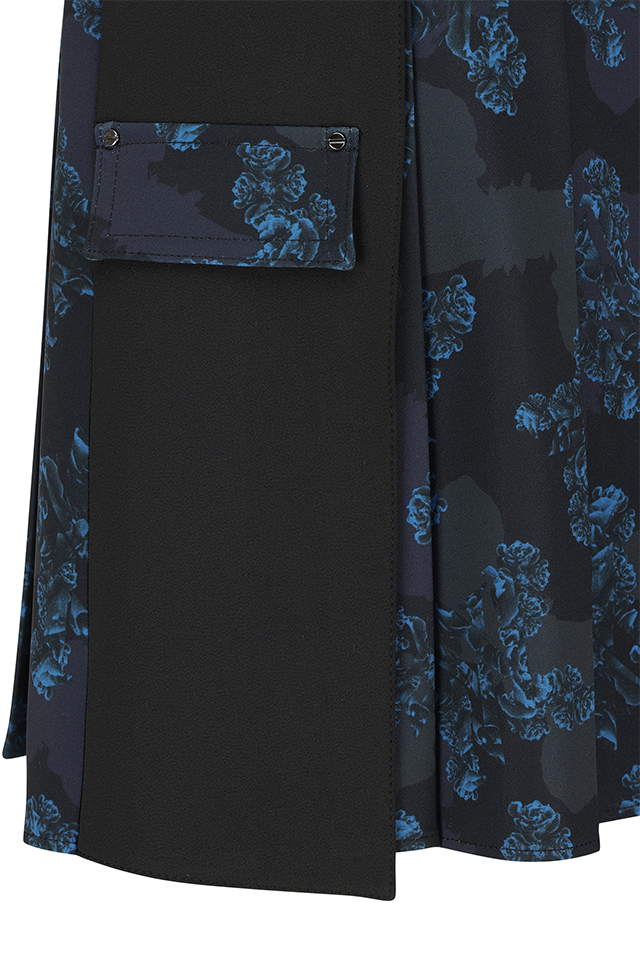 Women's FA Flower Pattern Pleated Skirt - Black