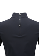 Women's Back Zip Mock Neck T-Shirt - Navy
