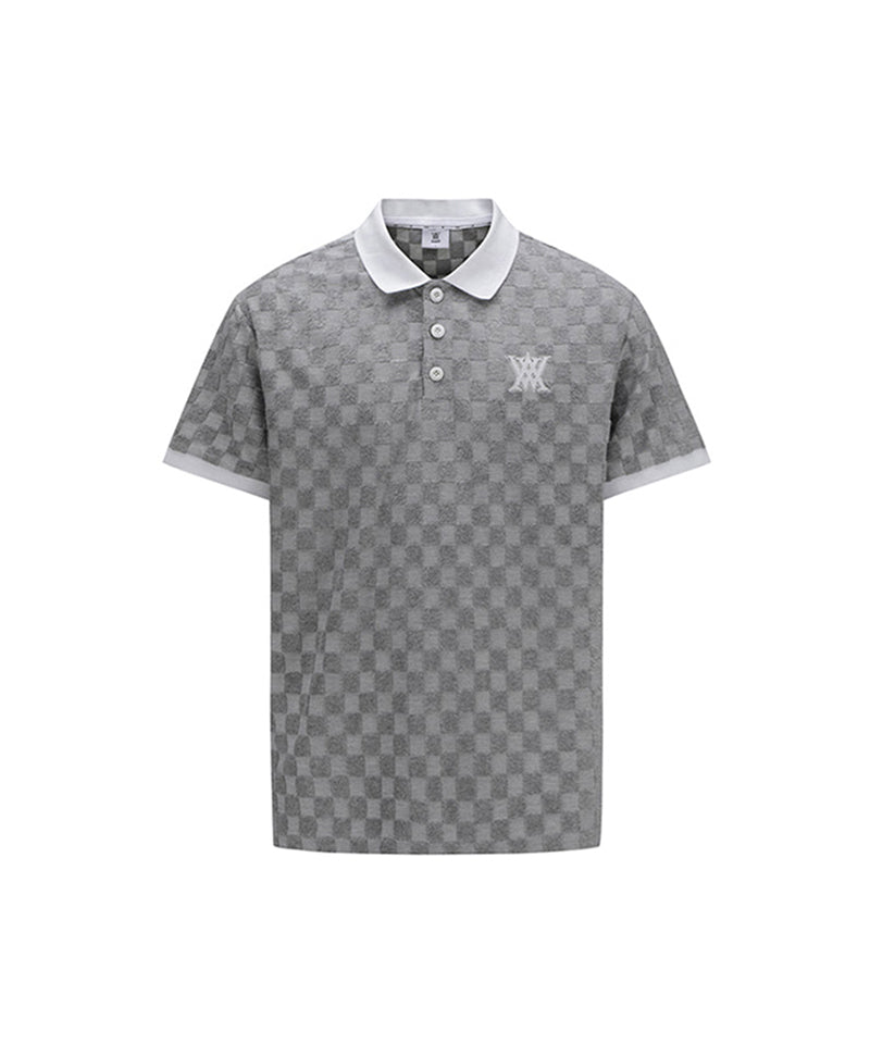 ANEW Golf Men's Terry Check Block Short T-Shirt - Gray